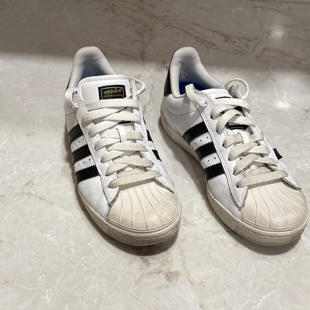 Adidas White and Black Shell Toe Sneakers